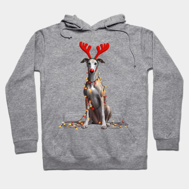 Christmas Red Nose Greyhound Dog Hoodie by Chromatic Fusion Studio